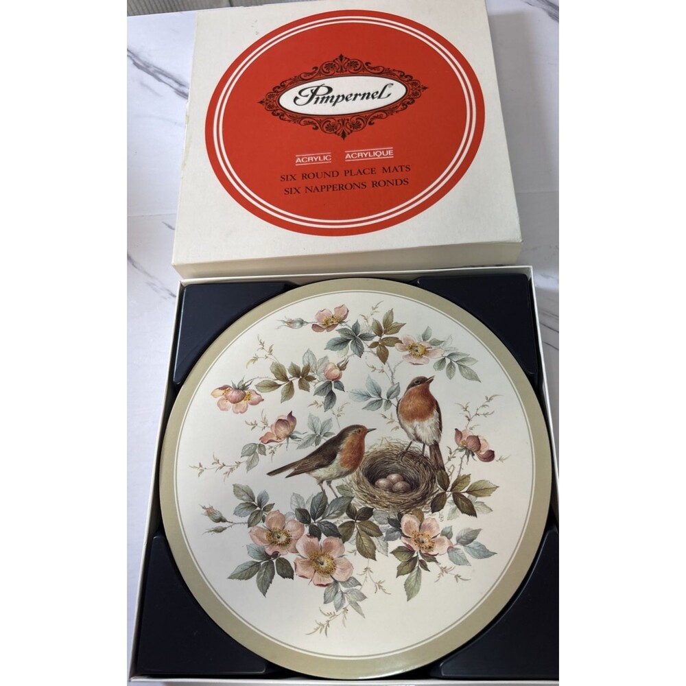 English Life Placemats ~ SET OF 6 PLACEMATS ~ Robin And Roses 10" Diameter